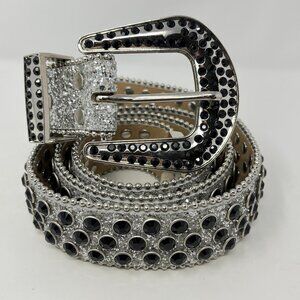 NEW Bling Studded Rhinestone Belt Metal Buckle Western Cowboy Black Silver